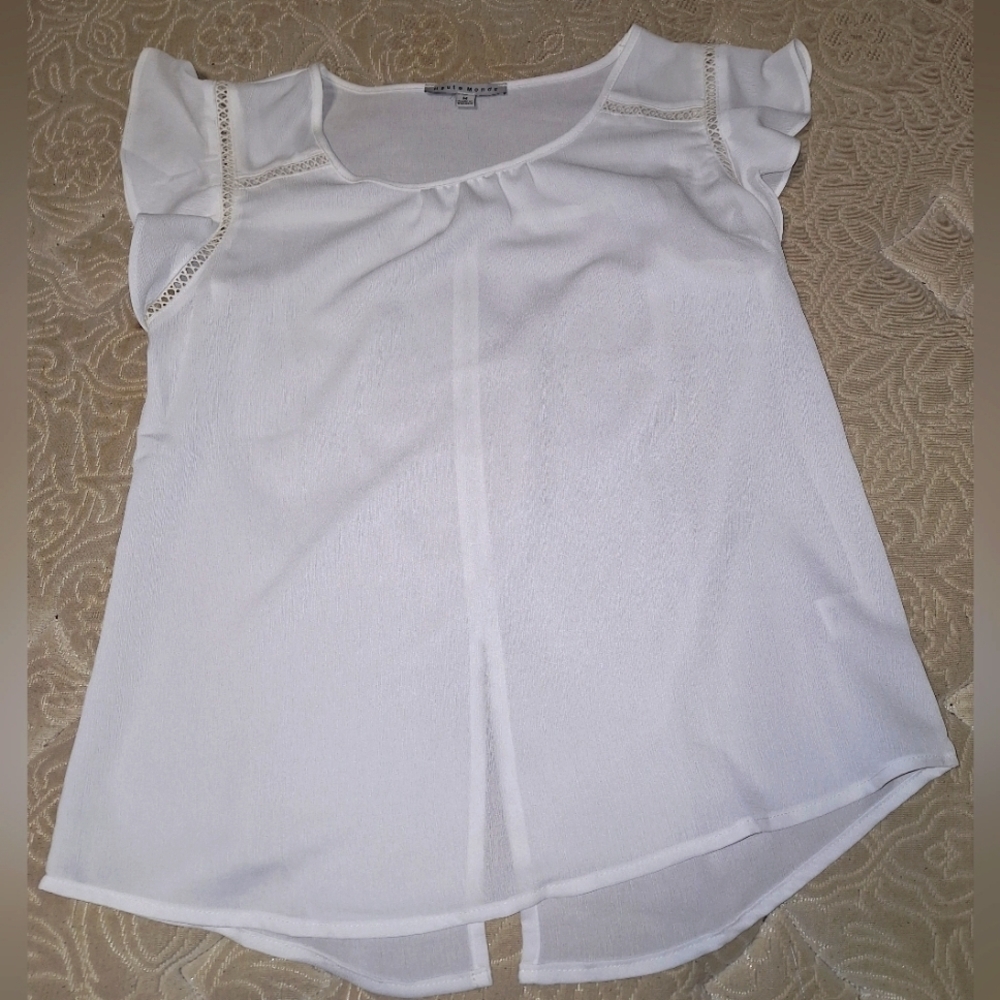 A Haute Monde medium capped sleeve sheer top. Summer, beachy, coastal top